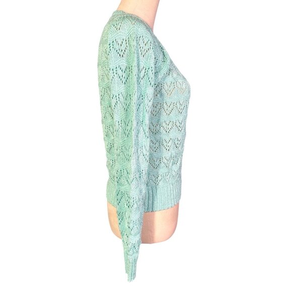 Vintage Cuddle Knit Aqua Lace Knit Sweater Pullover Grannycore - Picture 4 of 7